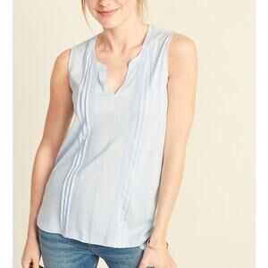 Old Navy Top Cotton Blend Sleeveless Pintucked Split-Neck Tank Blue Size Medium